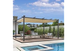 PURPLE LEAF Pergola 3.65 X 4.85 m Wasserdicht Stabil Winterfest, Gartenpavillon mit Sonnenschutz Überdachung, Aluminium Partyzelt für Festival, Events, Beige