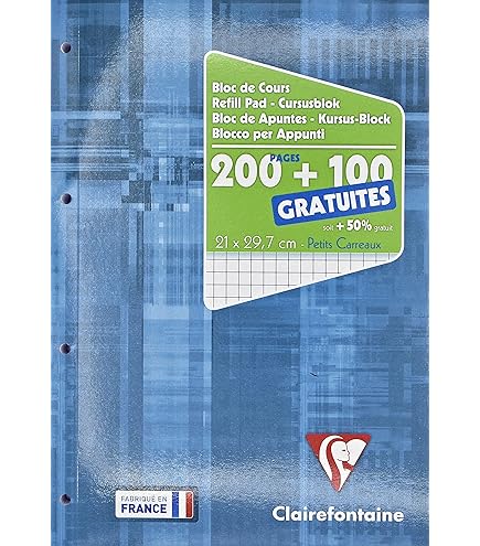 Clairefontaine 65818AMZC Pak met 3 Gelijmde Cursusblokken Geperforeerd