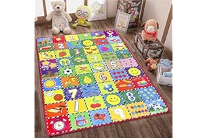 teytoy Baby Mats for Floor Alphabet Kids Rug Crawling Mat Play Rugs for Children Super Soft Non-Slip Colourful Foldable Playmats for Toddlers, 112 * 151cm Extra Thick (0.6cm)
