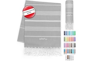‎LESTOFF LeStoff Premium Hamamtuch - 100% Bio-Baumwolle - Vorgewaschen, Nachhaltig, Saugstark & Schnelltrocknend - Strand, Bade, Dusch, Yoga, Spa & Reise-Tuch (95 x 180 cm, Grey)
