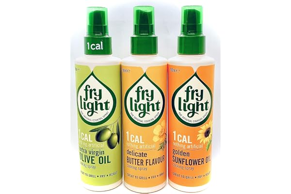 3 x fritjus blandad 1 x extra jungfruolja och 1 x solrosololja 1 x delikat smör matlagningsspray 190 ml x 3 (förpackning med 3)