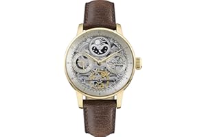 Ingersoll The Jazz 42 mm automatyczny zegarek z fazami księżyca dla mężczyzn z tarczą szkieletową i bransoletką ze stali nierdzewnej, br?zowy/z?oty, Einheitsgröße, Klasyczny