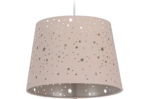 Relaxdays Lampadario per la Cameretta con Stelle, Paralume in Stoffa Stellato Rotondo, da Soffitto Bambini, rosa