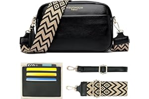 YISUOHOOM Kleine Umhängetasche Damen Crossbody Bag Veganes Lede Messenger-Bags Bags For Women Schwarz Mit Kreditkartenfach und 2 Arten von Schultergurten