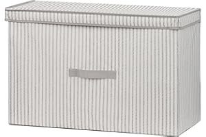 ADGO Florida składane pudełko z uchwytem, pudełko na garderobę, pudełko z materiału, pudełko do przechowywania i pudełko organizacyjne, pudełko na ubrania, włóknina, beżowe paski (60 x 30 x 40 cm, z