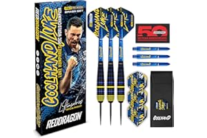 ‎RED DRAGON RED DRAGON Luke Coolhand Humphries 22gramowe Mosiężne Rzutki z Lotkami i Trzonkami (shaftami) oraz karta z możliwymi zakończeniami numerowymi.