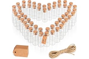 BELLE VOUS 64pz Set Barattolini Vetro Piccoli con Tappo Sughero, Etichette e Spago Bottigliette 13 ml - Tappo Ermetico - Porta Spezie, Bomboniere e Marmellata