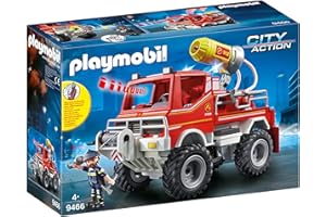 Playmobil 9466 4x4 de Pompier avec Lance-Eau - City Action - avec Un Personnage, Un Camion de Pompiers et Un Canon à Mousse Lumineux et sonore - Intervention pour éteindre Les incendies - Dès 4 Ans