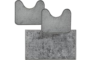 Comart - Set Tappeti Ocean Bagno - Tris Tappetini Bagno: Un Tappeto Rettangolare 45x75 cm + Due Giro Water o Bidet 45x75 cm - Soffici e Morbidi - Sottili e Antiscivolo - Lavabili in Lavatrice - Grigio