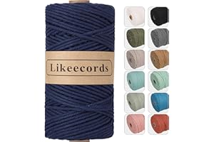 Likeecords Hilo de macramé de 4 mm x 100 m, cordón de algodón natural, cordón de macramé colorido para manualidades, bolsos, tapices de pared, colgadores de plantas (azul oscuro)