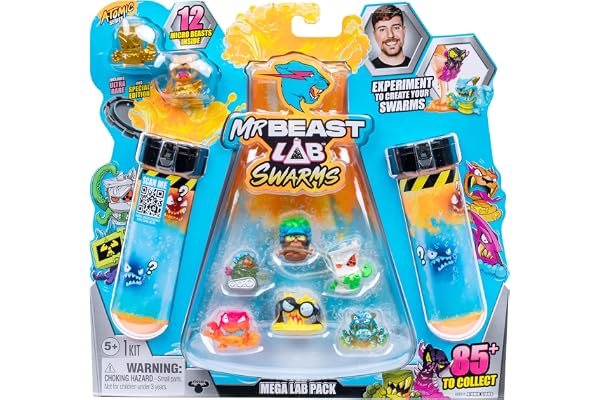 Coffret Méga labo MrBeast Lab Atomic Swarms, Verse de l'eau, secoue Le Tube à essai et découvre 2 des 12 Mini créatures MrBeast Swarms de 2,5 cm à Collectionner, Plus de 85 à Collectionner
