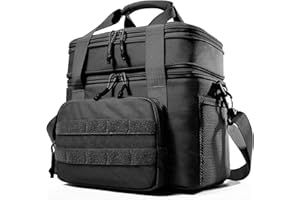 1TG Tactical Insulated Lunch Bag, Expandable Lunch Box for Men, Leakproof Large Cool Bag with Shoulder Stap, Reusable Lunch Tote Bag for Work Travel Camping Picnic Beach, 18L-24L, Nylon, Black