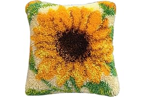 Pluzluce DIY Latch Hook Kits 16x16 inch, Pattern Printed Throw Pillow Case Cushion Cover - Home Decoration Crochet Needlework Crafts with Latch Hook Tool for Kids and Adults (Sunflower)