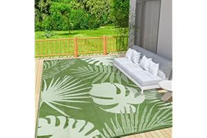 Capslpad Waterproof Leaves Outdoor Rug 270x365cm Reversible Lightweight Plastic Straw Rug Recycled Portable RV Travel Rugs Picnic Blanket Mat for Garden Backyard Camping BBQ Deck Beach, Sage Green