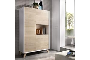 CAESAROO Credenza Soggiorno 135 cm Abby Bianco Opaco e Rovere Naturale con Tre Ante - Bianco e Naturale