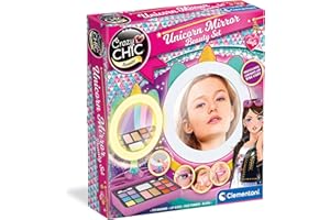 Clementoni Crazy Chic - Make-up Unicorn Mirror, Trousse Trucco Lavabile per Bambine 6+ Anni, Set Completo con Cosmetici e LED Ring Light, Gioco Creativo e Idea Regalo, 18855