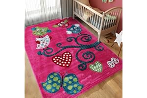 Carpettex Children's Rug Owl Design Purple 120 x 170 cm - Short Pile Rug Children's Room for Girls and Boys Easy Care Soft - Washable Play Mat Baby Rug Gaming Rug Baby Room
