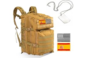 BLAYSX PACK MILITAR - Mochila Tactica más Chapa Militar - Mochila Militar con Parches US/ESP – Mochila Crossfit & Trekking de Gran Capacidad 45L Perfecto Para Actividades Al Aire Libre