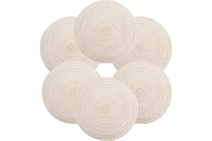 NYSHINE Tischset Rund Geflochten, Platzset Rund 6 stück, Baumwolle Tischsets Abwaschbar Hitzebeständige, 37 * 37 cm (Beige)