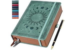 HwxBen Journal for Men & Women, Daily for Classic Lined Writing, 360 Pages Hardcover Journaling Notebook with Pen, Vintage Sun & Moon Design, Premium Grey,B5 (7.7'' x 10'')