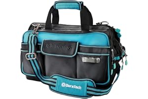 DURATECH Bolsa de Herramientas 43 x 29 x 30 cm, Bolsa de Herramientas con Carga Máxima 30 kg, Respaldo Rígido Resistente al Agua, Correa Ancha Ajustable para el Hombro, Cremallera Flexible