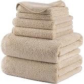 Polyte - Microfiber Bath Towel Set Plush and Anti-Lint - Quick Dry - Pack of 6 (Beige)