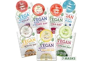 7DAYS Mascarillas Faciales para el Cuidado de la Piel Vegano - Juego de Mascarillas de Hoja Orgánicas Hidratantes y Nutritivas - Conjunto de Mascarillas Faciales Naturales para la Belleza, 7 piezas