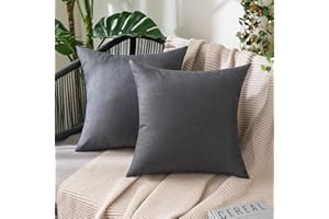 ‎MIULEE MIULEE 2er Set Wasserdicht Kissenbezug Outdoor Sofakissen Dekokissen Modern Kissenbezüge Dekorativ Kissenhülle Deko aus Polyster Leinen-Optik für Garten Sofa Wohnzimmer Bett 45x45 cm Dunkelgrau