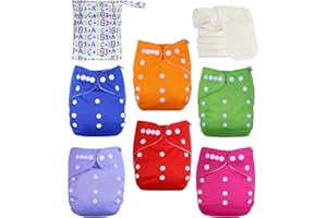 Kolo – Set di 6 Pannolini lavabili riutilizzabili per bambini e neonati + 6 inserti assorbenti in bambù + 1 borsa Wetbag. Taglia regolabile, unisex 100% Ecologici.