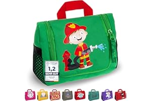 GRINSEZWERGE Kinder Kulturtasche | Reise Kulturbeutel zum Aufhängen | Kosmetiktasche Waschbeutel Waschtasche Reisetasche Schminktasche Kosmetik Beutel Reisezubehör