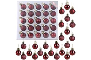 Christmas Concepts® Pack of 25-25mm, 2.5cm (1") Mini Christmas Tree Baubles - Shiny, Matte & Glitter Decorated Baubles (Rioja Red)