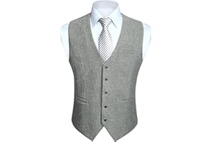 HISDERN Waistcoats for Men Classic Solid Color Waistcoat Formal Casual Wedding Party Cotton Suit Vest With Pockets XS-4XL