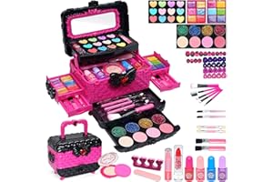 EVACOK Kinderschminke Set Mädchen Kinder Make Up Set - 57PCS Kinder Schminkkoffer Mädchen Spielzeug,Kinder Schminkset Mädchen,Halloween Weihnachts Geburtstags Geschenke für Mädchen 4 5 6 7 8 9 10-12 Jahre