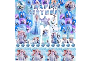 FOESIHEP 105Pcs Pappteller Kindergeburtstag Deko Froze-n Geburtstag Partygeschirr Set Els Geburtstagsdeko Geschirr Prinzessin Party Ballon Deko Tischdecke Servietten Teller Becher Luftballon Banner Tortendeko