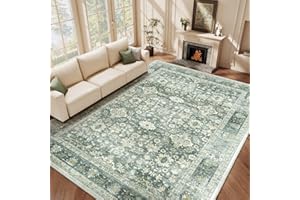 HOMFINE Verde Alfombra Salon Vintage 160x230 cm Grande Alfombras Lavable en Lavadora Pelo Corto Antideslizante Rug Carpet Tapete Sala para Habitacion Comedor Dormitorio Cocina Exterior