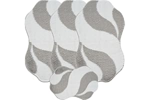 EMMAHOME ROMANY GYPSY CARAVAN MICROFIBER WASHABLE MATS 4pcs SET, 75x125cm - 18mm THICKNESS, Kavya (White/Grey)