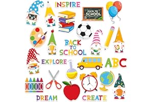 BeYumi 52Pcs Gnomes Back to School Classroom Bulletin Board Cutouts Set Motivational Colorful Welcome to School DIY Blackboard Decoration Spring Summer Party Supplies Kindergarten Nursery Wall Decor