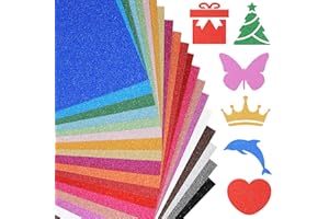 RUUKON A4 Glitter Cardstock, 20 Sheets in 20 Colors, No-Shed Card Stock for Cricut, Sparkly Colored Paper for Card Making, Crafts, Scrapbooking and DIY Projects, 250 GSM