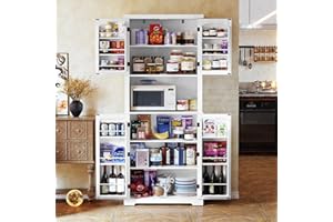 ‎HOLTICO HOLTICO Kitchen Cabinet with Worktop, Tall Cabinet Kitchen Buffet Cabinet, Dining Room Cabinet, Pantry with Doors and Shelves for Dining Room, Living Room, Laundry Room, White