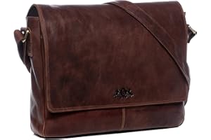 SID & VAIN® messenger bag ETON unisexe - grand cartable sac à bandoulière 15.4 pouces laptop iPad 15 classeur - sac pour pc portable homme et femme en cuir véritable