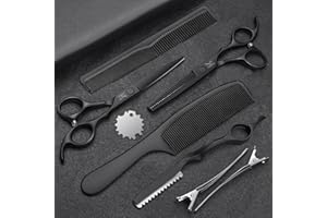 Jason Set di forbici da parrucchiere professionali - Set di forbici per capelli da 10 pezzi (forbici da taglio e forbici per sfoltire) Set di forbici per parrucchieri da 6,5 pollici, nero