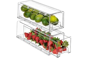 EPZIA Kühlschrank Organizer Schublade - 2 er Pack Stapelbare transparente Schubladenboxen für Lebensmittelaufbewahrung - Aufbewahrungsbehälter für Küche, Kühlschrank, Gefrierschrank und Kosmetikorganizer