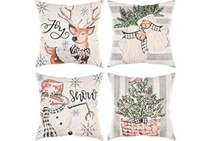 LustLocke Kissenbezug Weihnachten 4er Set 40x40cm, Weihnachtskissenbezug mit Schneemann, Rentier, Handschuh & Winterbeeren Motiv, Weihnachtsdeko Kissen Für Winter Deko Wohnzimmer Sofa Bettwäsche