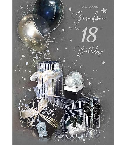 Happy 18th Birthday Grandson Card - 2007 Year Of Birth Facts Greeting Card (Blue, For Him)