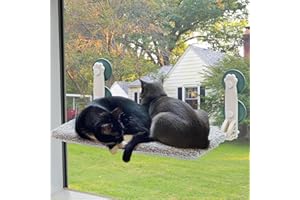 MEWOOFUN Amaca per Gatti da Finestra Pieghevole Amaca Gatto Finestra con Ventosa Forte Tappetino Reversibile fino a 18kg (Grey L Paw-58x30x20cm)