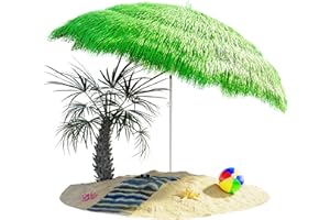 Kingsleeve® Hawaii Garden Parasol | 1.9m Height | 1.6m Diameter | UV30+ Protection | Tiltable | Height-Adjustable | Ground Spike | Large Round Straw Raffia Tiki Hut Thatch Umbrella | Green