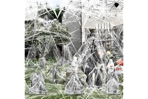 LECONCES Halloween Deko Outdoor, 330g Spinnweben Halloween Deko mit 60 Plastik Spinnen Dehnbar Spinnweben Halloween Deko Indoor Halloween Partyzubehör