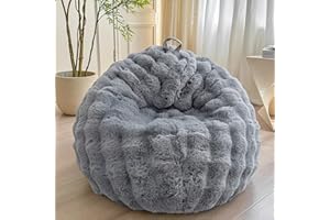 LIFEREVO Kids Fluffy Faux Rabbit Fur Bean Bag Cover (No Filler), Soft Stuffed Fuzzy Animal Storage Bubble Bean Bag for Plush Toys, Gray Cute Shaggy Furry Beanbag Cover Kids Girls Adults, Light Grey