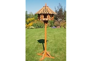 Deko-Shop-Hannusch Vogelhaus XXL, Futterhaus 65 x 50 cm imprägniert, Holzschindeldach in braun-schwarz, mit oder ohne Vogelhausständer, V15XXL (mit Einbeinständer)