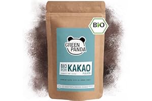 GREEN PANDA® BIO Rohkakao aus Premium Kakaobohnen | Bio Kakaopulver ohne Zucker | Kakao stark entölt für Trinkschokolade, Shakes, Desserts, zum Backen, Raw Cacao Powder | 500g